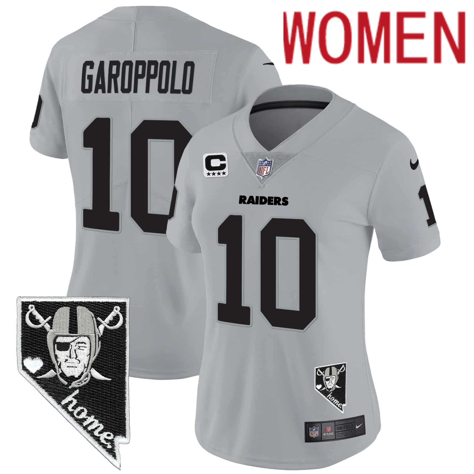 Women Oakland Raiders 10 Garoppo Grey 2024 Nike Nevada Home Patch Vapor NFL Jersey